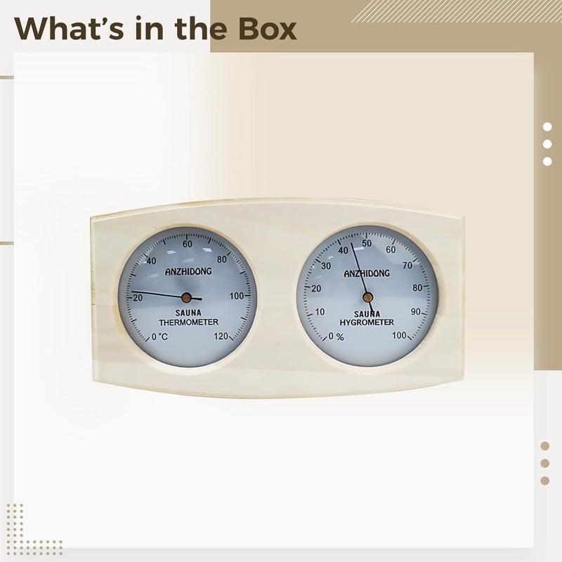 Wooden Sauna Hygrometer and Thermometer, Dual Function, Temperature 32°F-248°F (0°C-120°C), Humidity 0%-100%, for Steam Room, Hot Spring, Sauna Use - Image 5