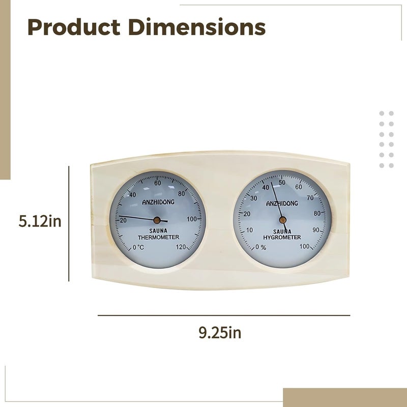Wooden Sauna Hygrometer and Thermometer, Dual Function, Temperature 32°F-248°F (0°C-120°C), Humidity 0%-100%, for Steam Room, Hot Spring, Sauna Use - Image 4