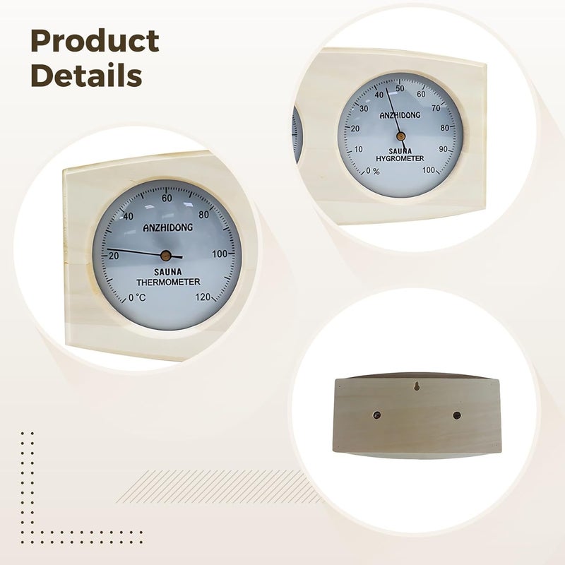 Wooden Sauna Hygrometer and Thermometer, Dual Function, Temperature 32°F-248°F (0°C-120°C), Humidity 0%-100%, for Steam Room, Hot Spring, Sauna Use - Image 2