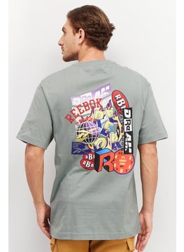 Reebok Men Regular Fit Graphic Print  Training T-Shirt, Heather Green  - Image 2