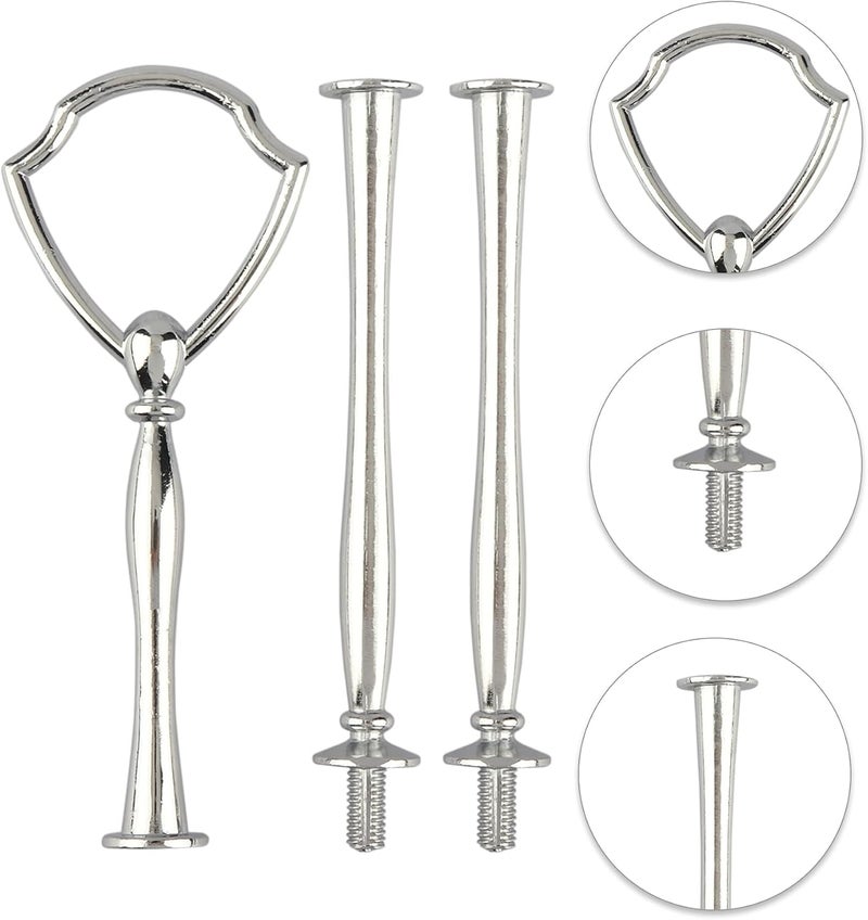 Happy Will 3 Tier 14" Heavy Metal Cake Stand Holder Fruit Plate Stand Fitting Hardware Rod (Silver_shield) - Image 2