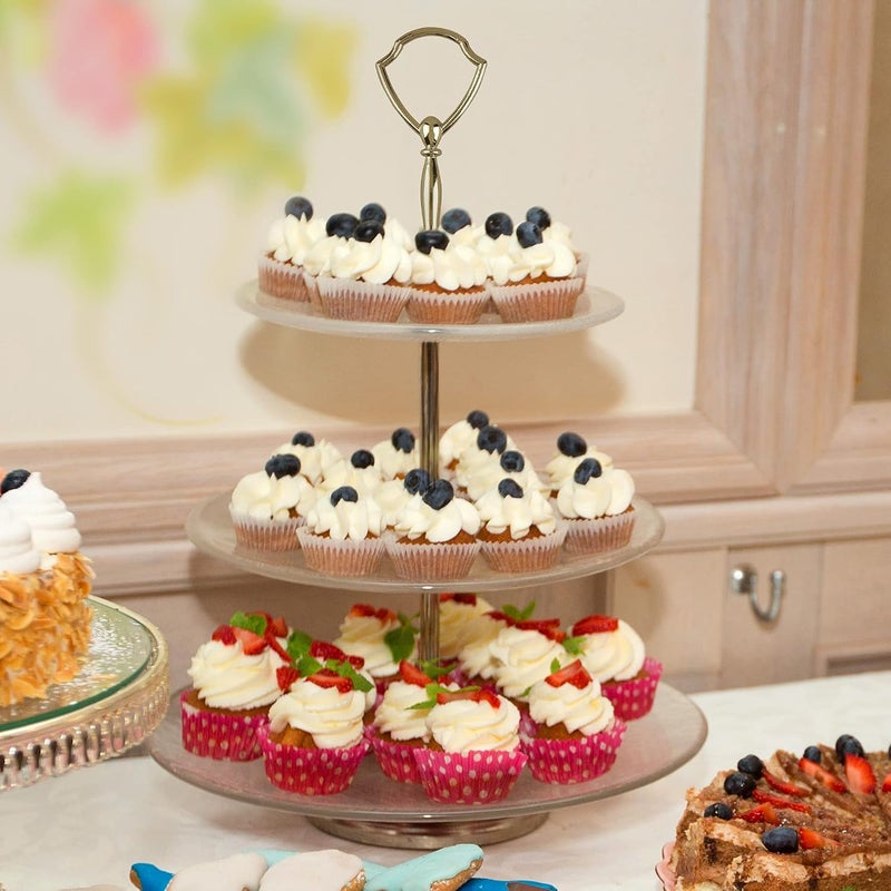 Happy Will 3 Tier 14" Heavy Metal Cake Stand Holder Fruit Plate Stand Fitting Hardware Rod (Silver_shield) - Image 5