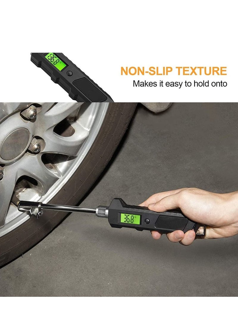 Y&D Digital Tire Pressure Gauge 230 PSI Heavy Duty Dual Head for Truck and RV with Backlit LCD Flashlight Keyring Tyre Air Inflator With Flexible Hose Cars Motorbike  - Image 4