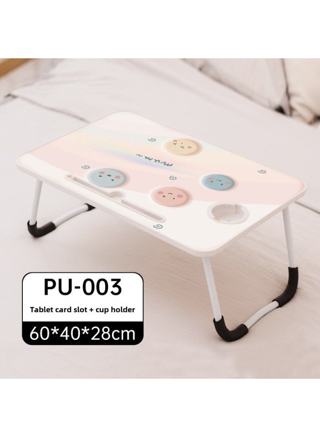 Laptop Desk Bed Folding Table Lazy Small Table Bedroom Sitting Student Dormitory Home Study Desk-Color:PU-003,W Leg, Card Slot + Cup Holder  - Image 1