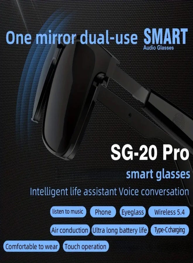 نظارات SG-20 Pro الذكية للصوت بتقنية البلوتوث 5.4، تحكم باللمس، ميكروفون مدمج، صوت ستيريو عالي الجودة Hi-Fi، شحن سريع Type-C، بطارية طويلة الأمد، تصميم خفيف وأنيق – مثالية للأعمال والسفر والرياضة - Image 4