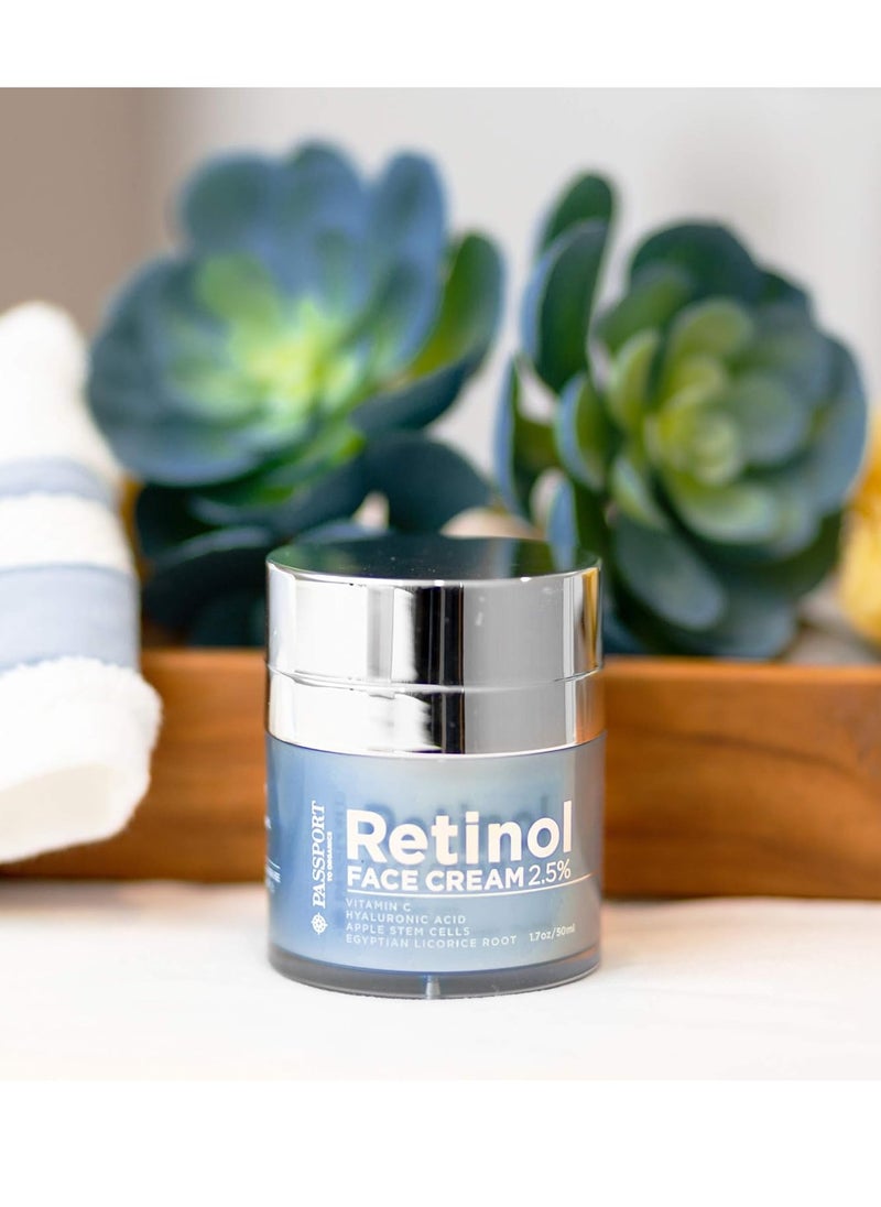 Passport to Organics - Retinol 2.5% High Potency Face Cream - Anti-Aging Cream - Organic Moisturizing Cream with Vitamin C, Hyaluronic Acid & Essential Oils - Retinol Moisturizer for Dry Skin - 1.7oz - Image 1