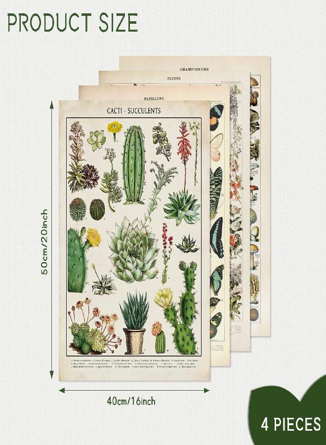 Marspark Vintage Butterfly Tapestry 4 Pcs Vertical Aesthetic Tapestry Floral Butterfly Tapestry Wall Hanging Beige Chart Tapestry Plant Wall Blanket with 2 Pcs Artificial Vine for Room Decor (16 x 20 Inch) - Image 1