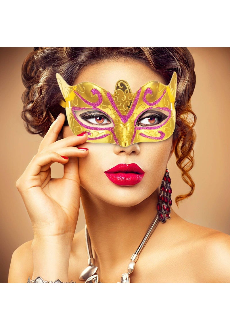 SYOSI 12 Pieces Mardi Gras Masks Shining Plated Gold Masquerade Mask Wedding Props Party Costume Accessory - Image 2