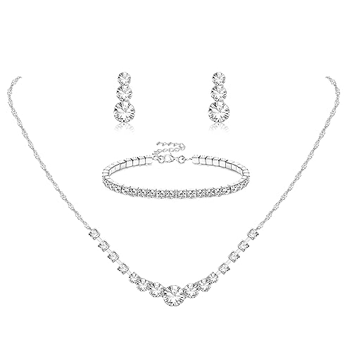 Jstyle Silver Plated Bridal Jewelry Set for Wedding Prom Simple Crystal Rhinestone Pendant Necklace and Earrings Sets for Bride Bridesmaids - Image 1