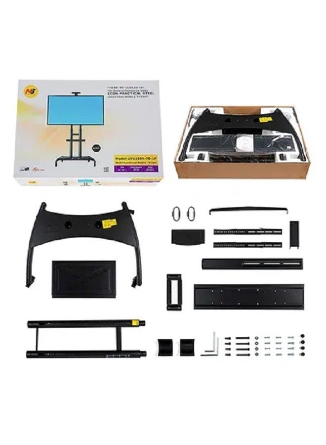 عربة تلفاز متحركة مع عجلات قابلة للقفل لشاشات تلفاز بلازما LCD LED مسطحة أو منحنية من 55 إلى 80 بوصة حتى 100 رطل - قابلة لتعديل الارتفاع (55-80 بوصة) باللون الأسود - Image 4
