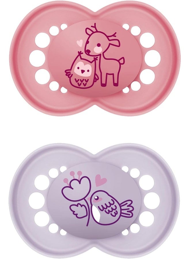 MAM Original Matte Pacifiers, 16 Plus Months, Baby Girl, Best for Breastfed Babies, Sterilizing Storage Case, Girl, 2 Count - Image 1