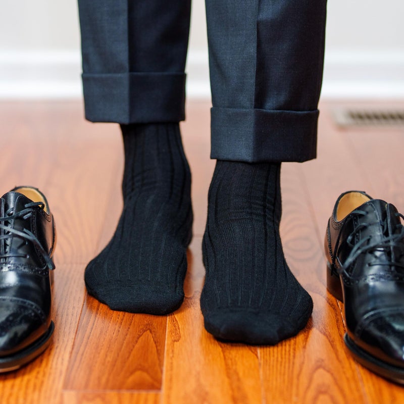 BoardroomSocks Merino Wool Mid-Calf Dress Socks for Men, Ribbed Dress Socks, 3 Pairs of Black - Image 2