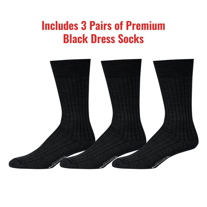 BoardroomSocks Merino Wool Mid-Calf Dress Socks for Men, Ribbed Dress Socks, 3 Pairs of Black - Image 4