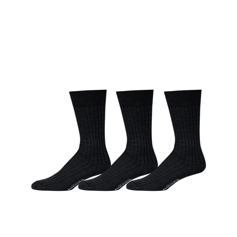 BoardroomSocks Merino Wool Mid-Calf Dress Socks for Men, Ribbed Dress Socks, 3 Pairs of Black - Image 1