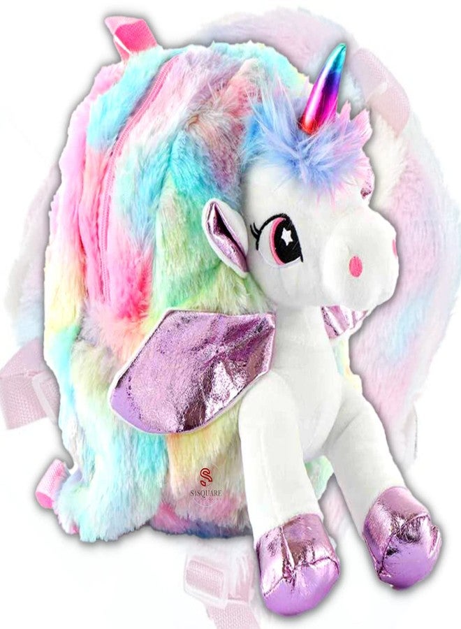 S4SQUARE ENTERPRISE Â® Kids School Backpack For Picnic/Tuition & School Use. (3D Unicorn Fur Bag pack) - Image 1