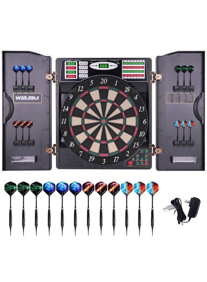 win.max Electronic Dart Board LED Electric Digital Dartboards for Adults with Cabinet with 12 Soft Tip Dartboard Set - Image 1