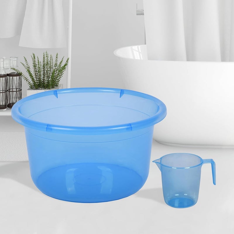 Kuber Industries Set of 2 Bathroom Combo Set Bathroom Set Tub25 L Mug1100 ml Bathing Set for Bathroom Modern Bathroom Accessories Set Transparent Blue - Image 1