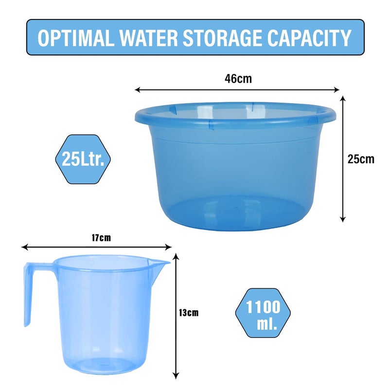 Kuber Industries Set of 2 Bathroom Combo Set Bathroom Set Tub25 L Mug1100 ml Bathing Set for Bathroom Modern Bathroom Accessories Set Transparent Blue - Image 3