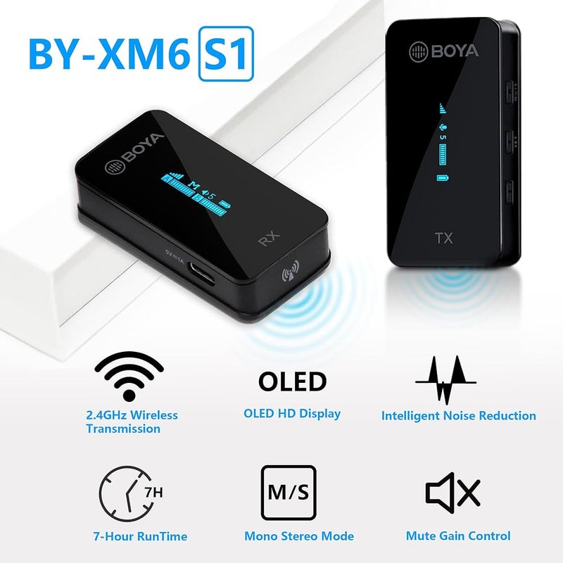 BOYA BY-XM6-S1 2.4GHz Dual Channel Ultra-Compact Wireless Microphone System with OLED Display Real-time Monitoring Rechargable for Vlogging Live Streaming Interview for DSLR Camera Smartphone PC - Image 2