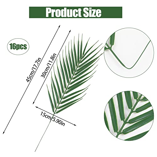 CCINEE 16 PCS Artificial Palm Leaves, Faux Large Palm Fronds Fake Tropical Plant Simulation Safari Leaves with Stems for Home Hawaiian Luau Party Jungle Beach Theme Party Decoration - Image 2
