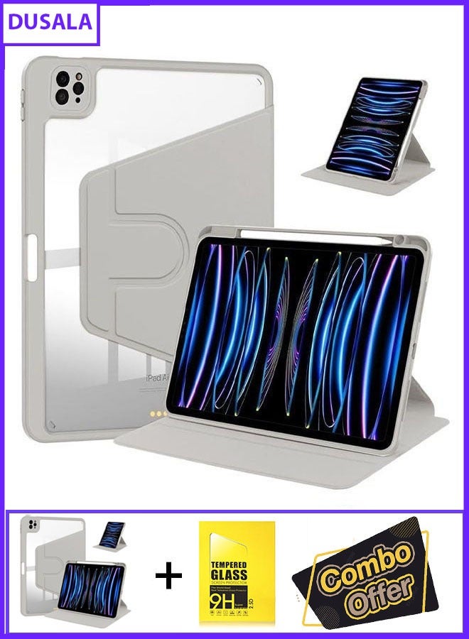 DUSALA 2in1 Rotating Case for iPad Pro 12.9-Inch (2022), with Pencil Holder,360 Degree Rotation Protective Stand Slim Cover Clear Back, Auto Wake/Sleep (iPad Pro 12.9) with Tempered Glass - Image 1