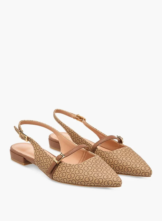 سيليست أحذية نسائية بحزام خلفي بطبعة شعار مع إغلاق بإبزيم