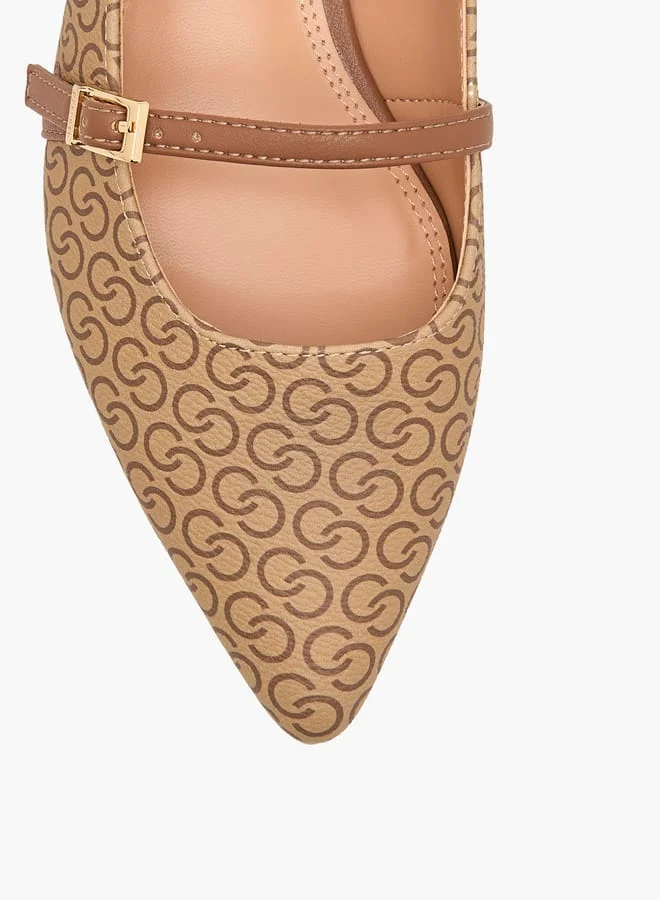 سيليست أحذية نسائية بحزام خلفي بطبعة شعار مع إغلاق بإبزيم