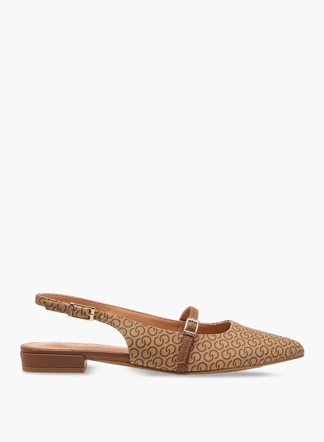 سيليست حذاء نسائي slingback بطبعة شعار مع إبزيم