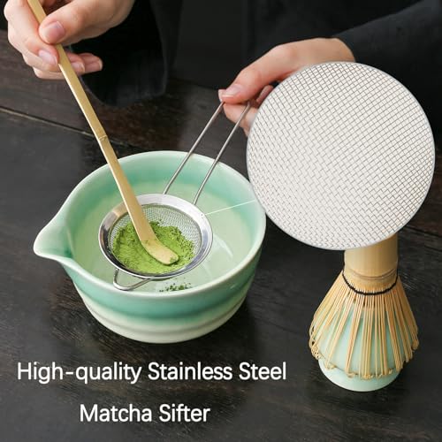 Buucup Japanese Matcha Set, Matcha Bowl with Spout, Matcha Whisk and Holder, Bamboo Matcha Scoop and Stainless Steel Sifter - 5 Pcs Gradient Green Matcha Kit for Matcha Lover - Image 4
