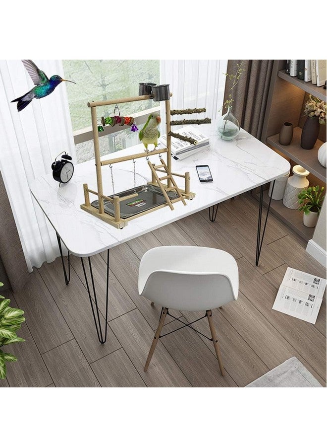 كاثسون منصة لعب الطيور، منصة لعب خشبية للطيور، مركز أنشطة للتمرين، سلم أرجوحة مع أكواب تغذية، لعبة مضغ (تتضمن صينية) - Image 2