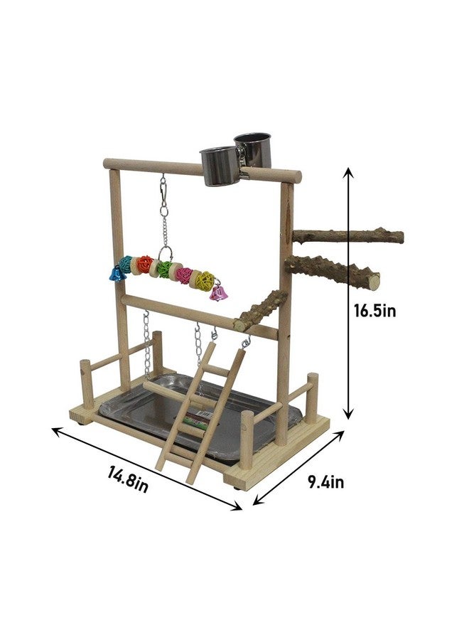 كاثسون منصة لعب الطيور، منصة لعب خشبية للطيور، مركز أنشطة للتمرين، سلم أرجوحة مع أكواب تغذية، لعبة مضغ (تتضمن صينية) - Image 3