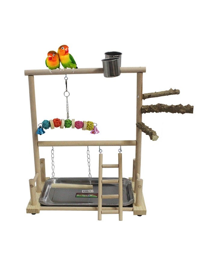 كاثسون منصة لعب الطيور، منصة لعب خشبية للطيور، مركز أنشطة للتمرين، سلم أرجوحة مع أكواب تغذية، لعبة مضغ (تتضمن صينية) - Image 1