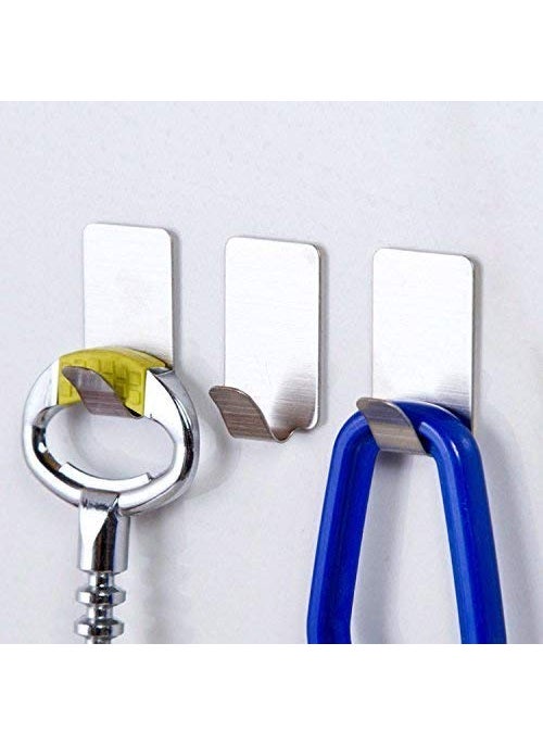 HOUSE HATCH HOUSE HATCH Multipurpose Small Rectangular Shape Stainless Steel Adhesive Hooks Wall Hooks Cloth Hooks Load Capacity Upto 1 kg Silver Pack of 6  - Image 3