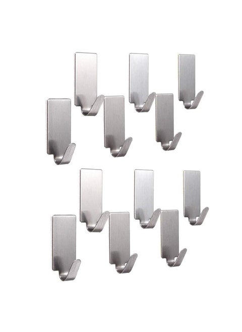 HOUSE HATCH Multipurpose Small Rectangular Shape Stainless Steel Adhesive Hooks Wall Hooks Cloth Hooks Load Capacity Upto 1 kg Silver Pack of 6
