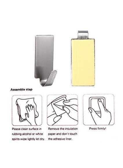 HOUSE HATCH HOUSE HATCH Multipurpose Small Rectangular Shape Stainless Steel Adhesive Hooks Wall Hooks Cloth Hooks Load Capacity Upto 1 kg Silver Pack of 6  - Image 5