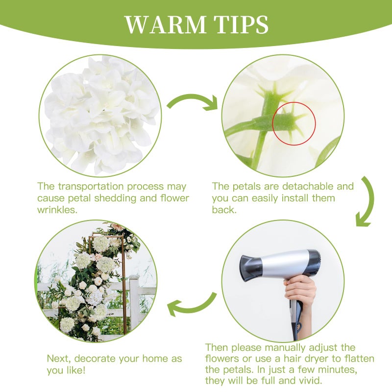 JPSOR 40pcs Artificial Hydrangea Silk Flower Heads with Stems, Fake Flowers for Mothers Day Wedding Centerpiece Home Garden Party Decoration (White) - Image 4