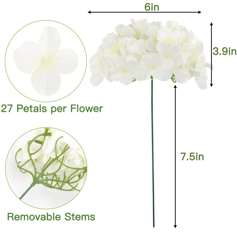 JPSOR 40pcs Artificial Hydrangea Silk Flower Heads with Stems, Fake Flowers for Mothers Day Wedding Centerpiece Home Garden Party Decoration (White) - Image 3