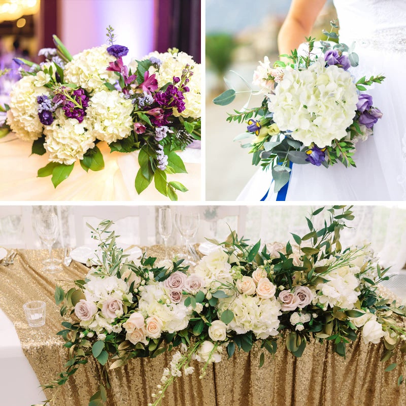 JPSOR 40pcs Artificial Hydrangea Silk Flower Heads with Stems, Fake Flowers for Mothers Day Wedding Centerpiece Home Garden Party Decoration (White) - Image 5