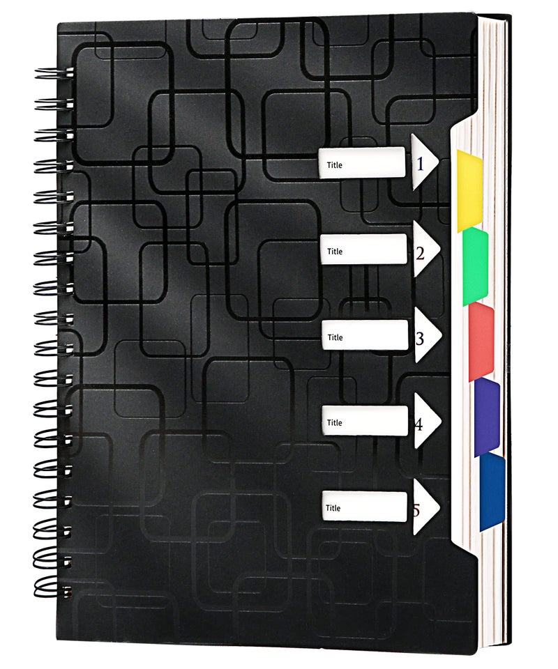 CAGIE 5 Subject Notebook for Work 240 Pages Spiral Notebooks College Ruled with Dividers Tabs A5 Small Note Book for School Office Supplies Note Taking, 5x7, Black - Image 1