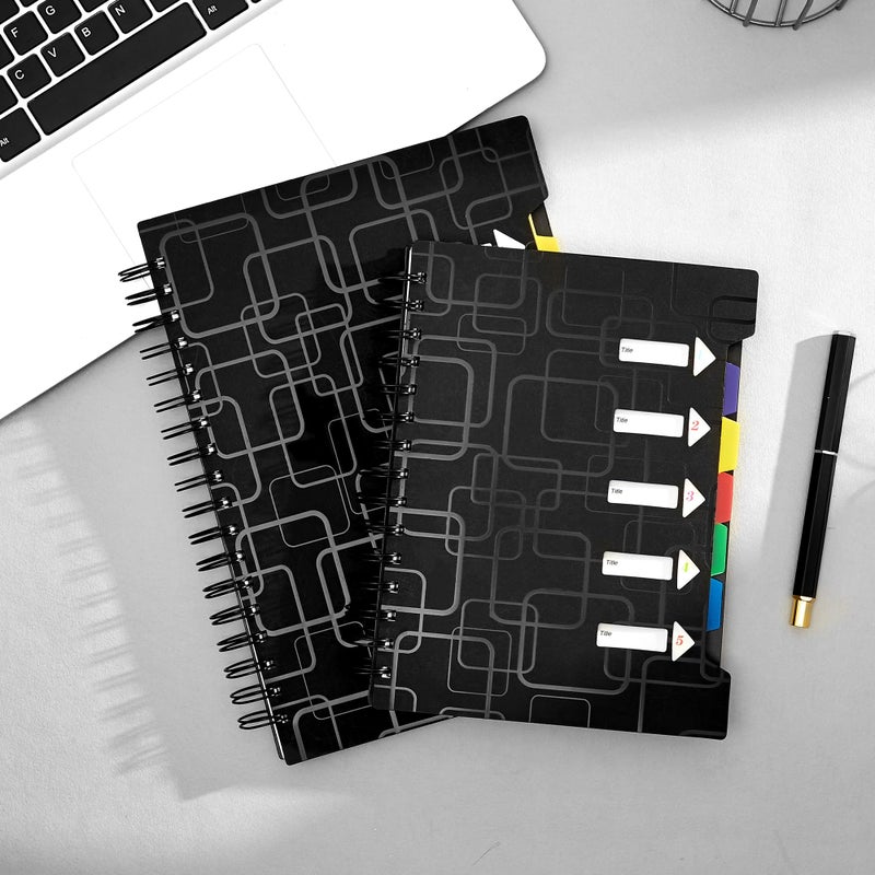CAGIE 5 Subject Notebook for Work 240 Pages Spiral Notebooks College Ruled with Dividers Tabs A5 Small Note Book for School Office Supplies Note Taking, 5x7, Black - Image 5