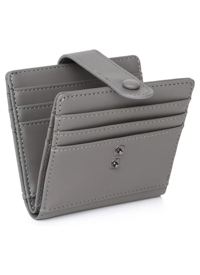 Arabest Slim Wallet for Women, RFID Blocking Bifold Credit Card Holder, Card Case, Leather Small Card Wallets Women, Leather Bifold Wallets with Zipper, Coin Pocket (Grey)  - Image 1