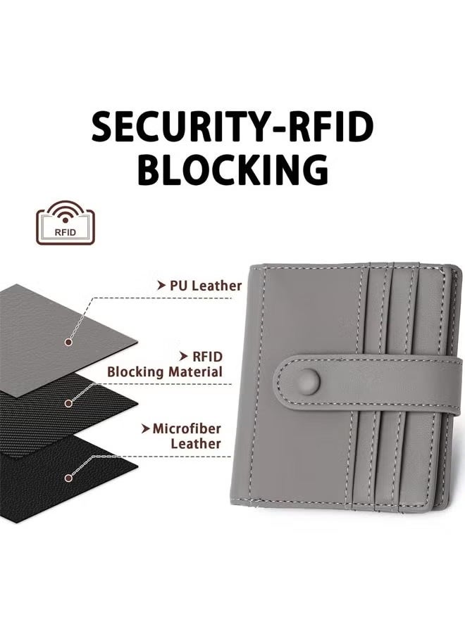 Arabest Slim Wallet for Women, RFID Blocking Bifold Credit Card Holder, Card Case, Leather Small Card Wallets Women, Leather Bifold Wallets with Zipper, Coin Pocket (Grey)  - Image 3