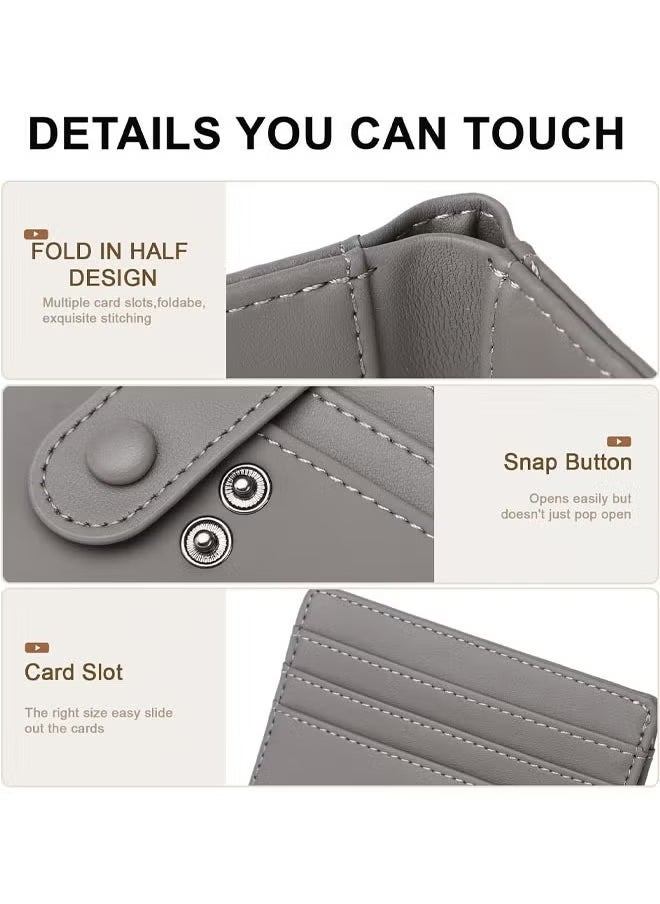 Arabest Slim Wallet for Women, RFID Blocking Bifold Credit Card Holder, Card Case, Leather Small Card Wallets Women, Leather Bifold Wallets with Zipper, Coin Pocket (Grey)  - Image 4