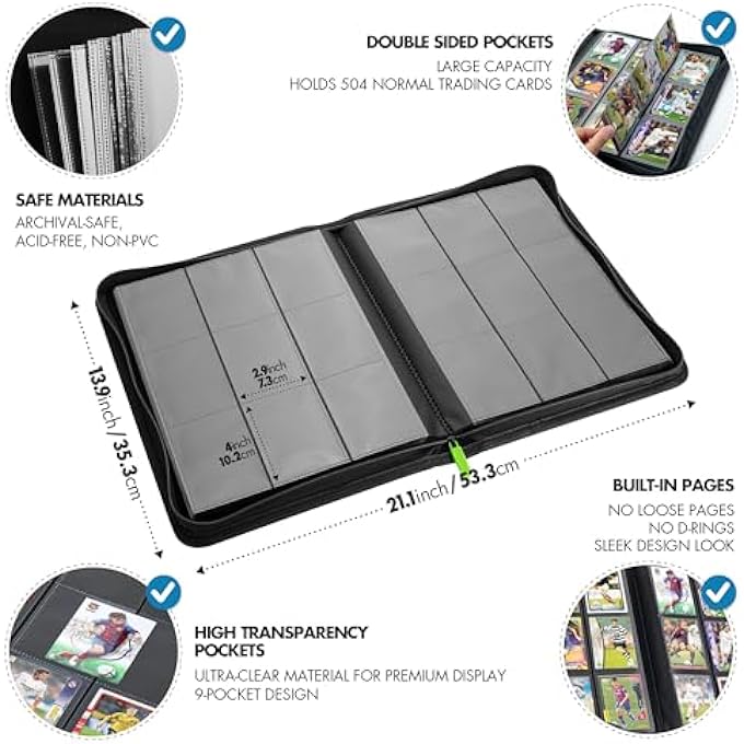 FunGuys TRADING CARD BINDER FOR CARDS, 9 POCKET POKEMON CARD BINDER, 504 SIDE LOADING SPORTS CARD BINDER, CARD COLLECTION BINDER, YUGIOH CARD BINDER, MTG BINDER, TCG BINDER, CARD BOOK HOLDER FOR TRADING CARDS - Image 5