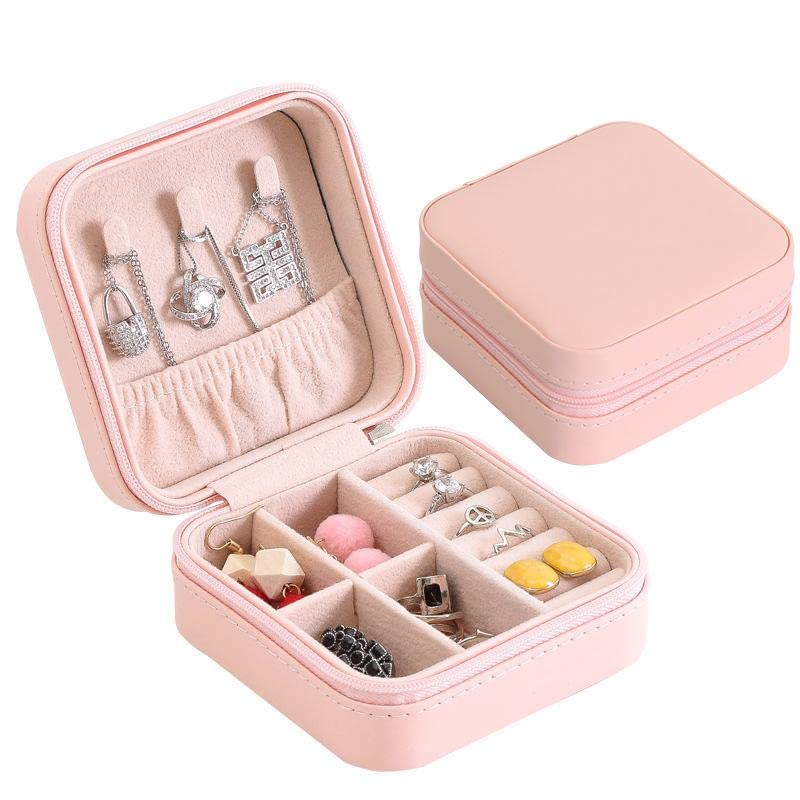 HaRvic HaRvic Small Jewelry Box Travel Mini Jewelry Organizer Case for Ring Pendant Earring Necklace Bracelet Organizer Storage Holder Jewellery Boxes Small Jewelry BoxPink  - Image 1