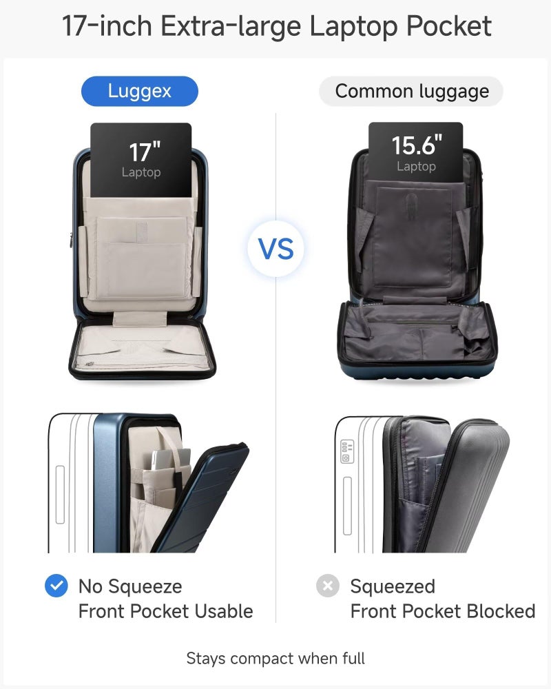 LUGGEX Carry On Luggage 22x14x9 Airline Approved, FLO5 Expandable Polycarbonate Suitcase with Front Pocket (FX-Core, Brown-Black, 20 Inch) - Image 3