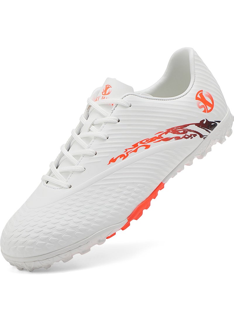 SKY WING Boy And Girl Soccer Shoes kids IC or IN Flat Sole Sport Shoes Flexible Athletic Outdoor Cleats Lace Up Light Weight Training Football White - Image 1