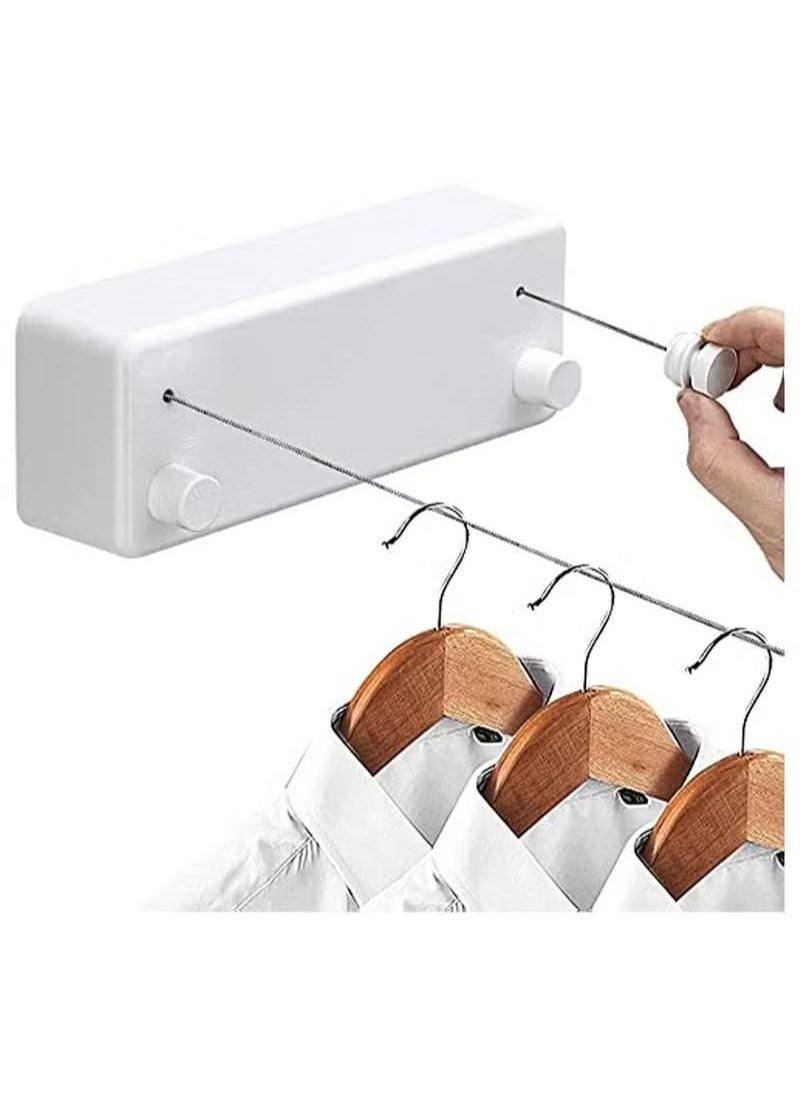 XiuWoo - Retractable Clothesline , Indoor Outdoor Wall Mounted Clothes Dryer Rope Clothing Retracting Adjustable Stainless Steel Line, 13.8 Feet, Double line, white - Image 1