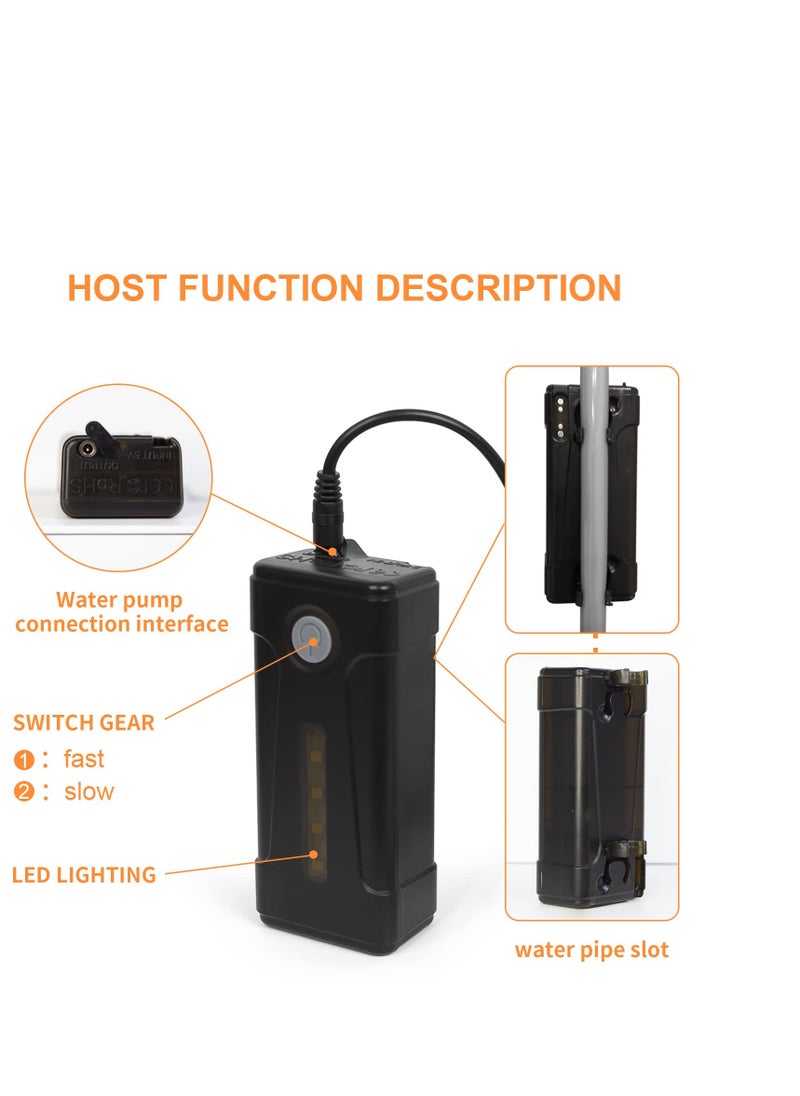 دش خارجي محمول، مضخة دش كهربائية خارجية قابلة لإعادة الشحن، إضاءة LED، شحن USB، بطارية قابلة للفصل، تضخ المياه من الدلو إلى تيار دش مستقر ولطيف