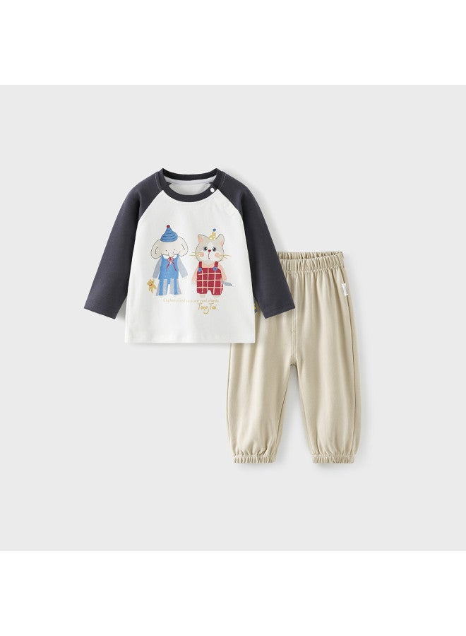 Tongtai Baby Long Sleeve Set, Spring And Autumn Pure Cotton Children's Clothing, Boys And Girls Casual Outing Cute Top And Pants - Image 2